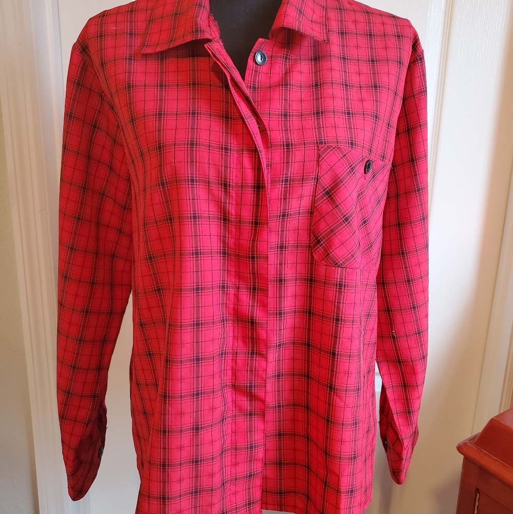 💝 VTG GIANNA BELLINI RED & BLACK POLYESTER BLOUSE